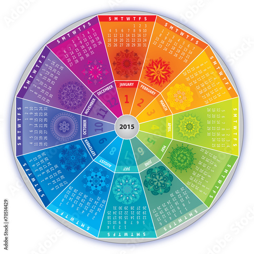 Calendrier 2015 avec Mandalas - Couleurs Arc-en-Ciel