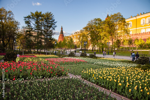 kremlin garden with flowers in moscow