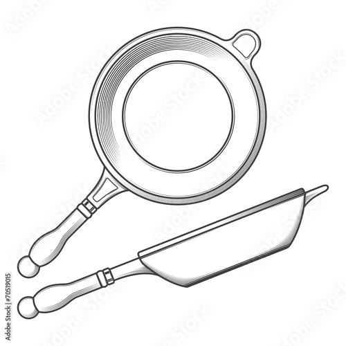 Frying pans (side and top view) isolated on a white background