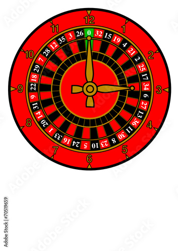A clock face vector with roulette wheel design