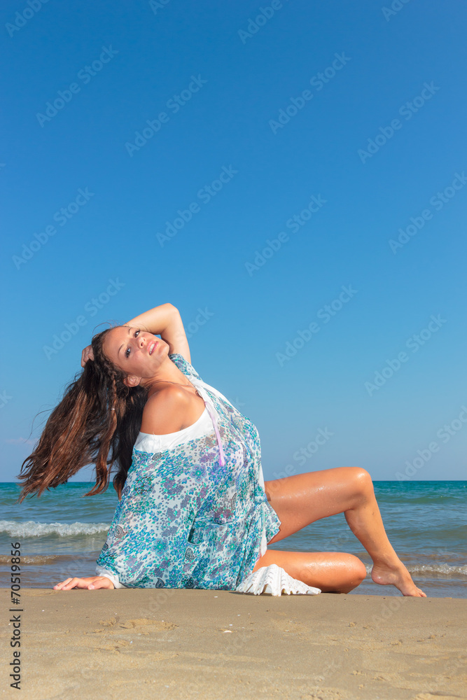 Woman laughing having fun in summer vacation holidays Woman laughing having fun in summer vacation holidays