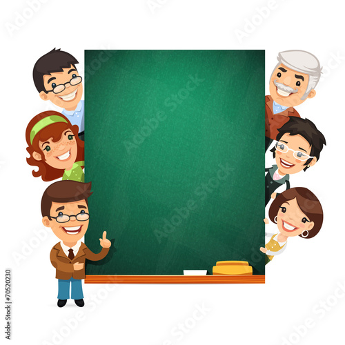Teachers Presenting Empty Chalkboard