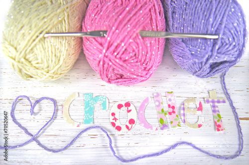 crochet word with wool and hook