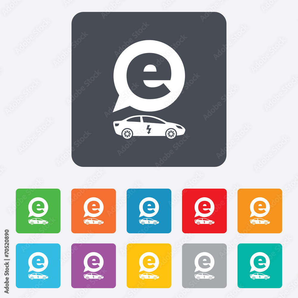 Electric car sign icon. Sedan saloon symbol. Electric car sign icon. Sedan saloon symbol.