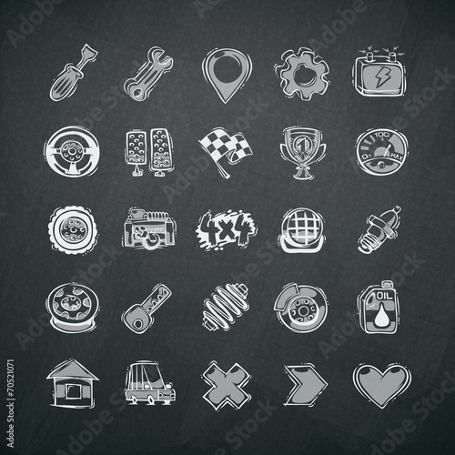 Icons Set of Car Symbols on Blackboard
