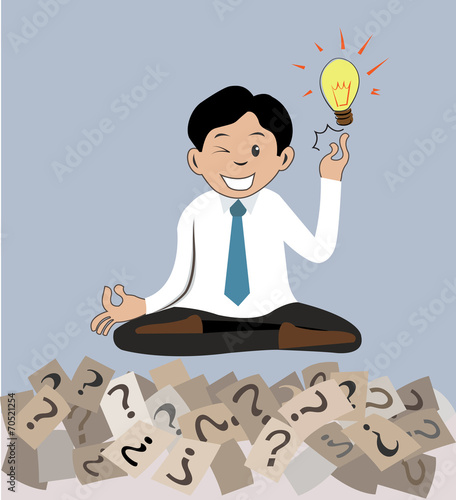 man sitting on question