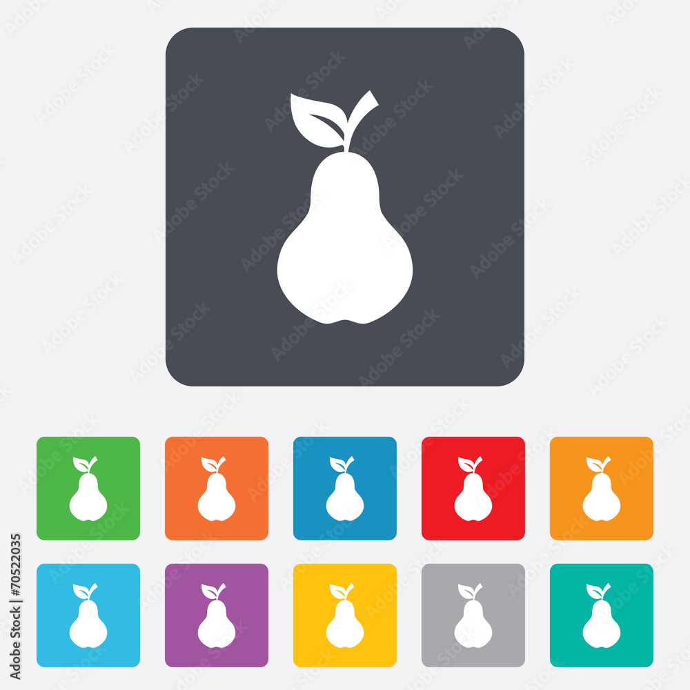 Pear with leaf sign icon. Fruit symbol. Pear with leaf sign icon. Fruit symbol.