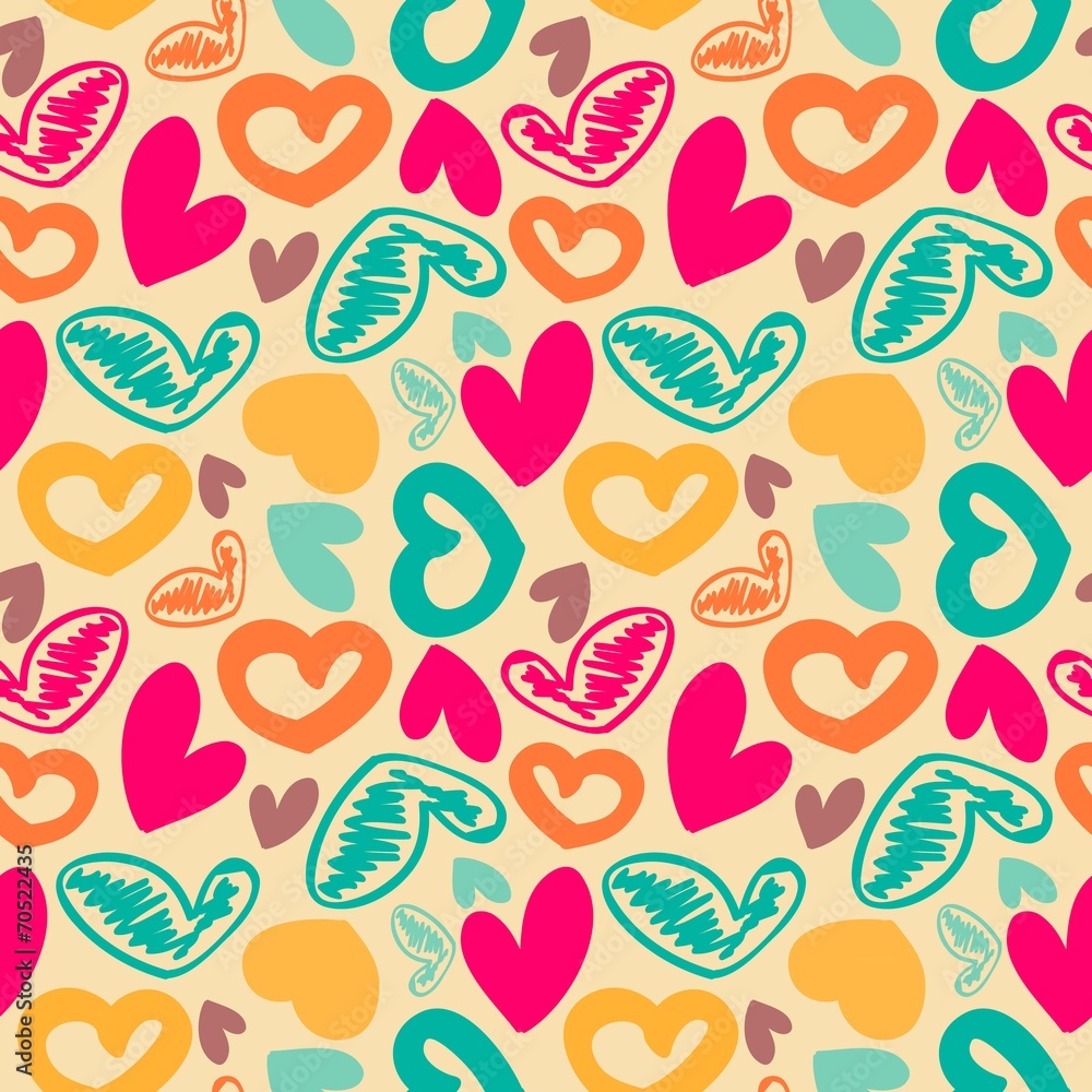Fun seamless vintage love heart background in. pretty colors.