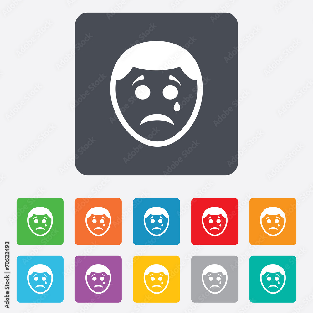 Fototapeta premium Sad face with tear sign icon. Crying symbol.