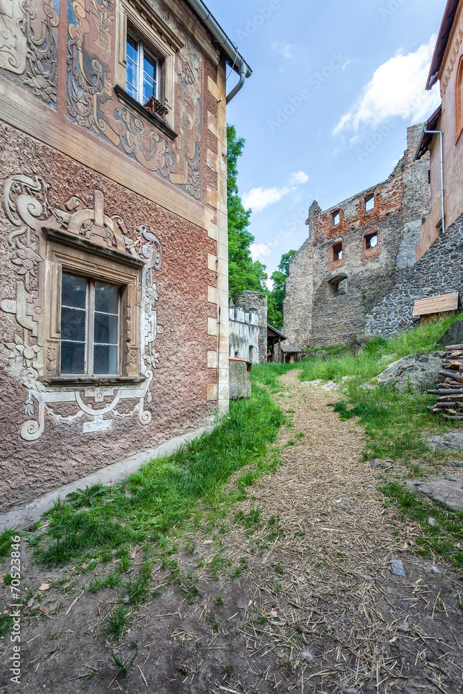 Ornate wall of the courtyard of the castle Grodno - Poland