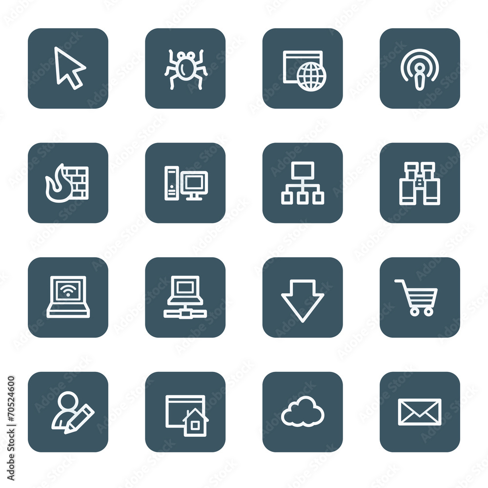 Internet web icons, navy square buttons Internet web icons, navy square buttons