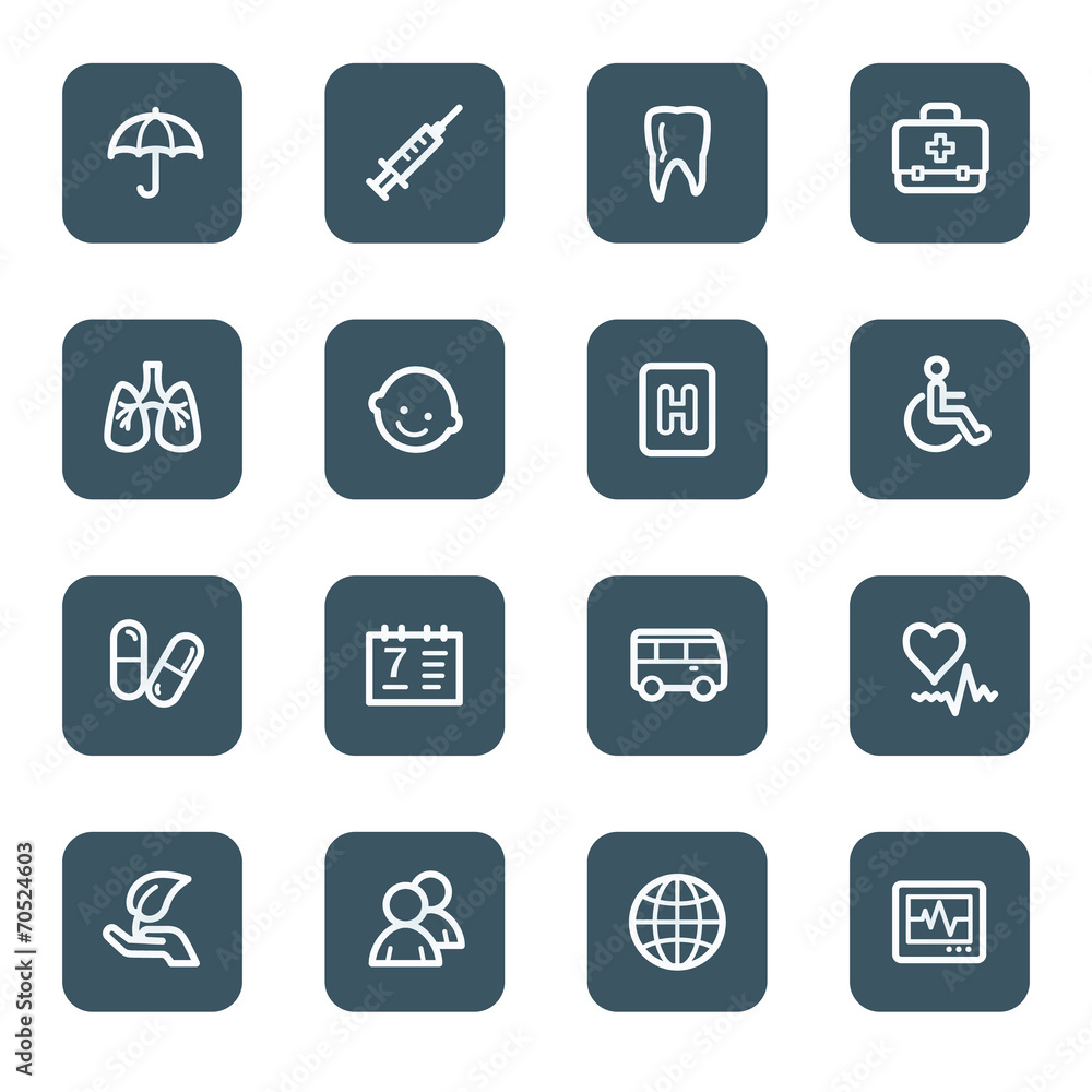 Medicine web icon set 1, navy square buttons Medicine web icon set 1, navy square buttons
