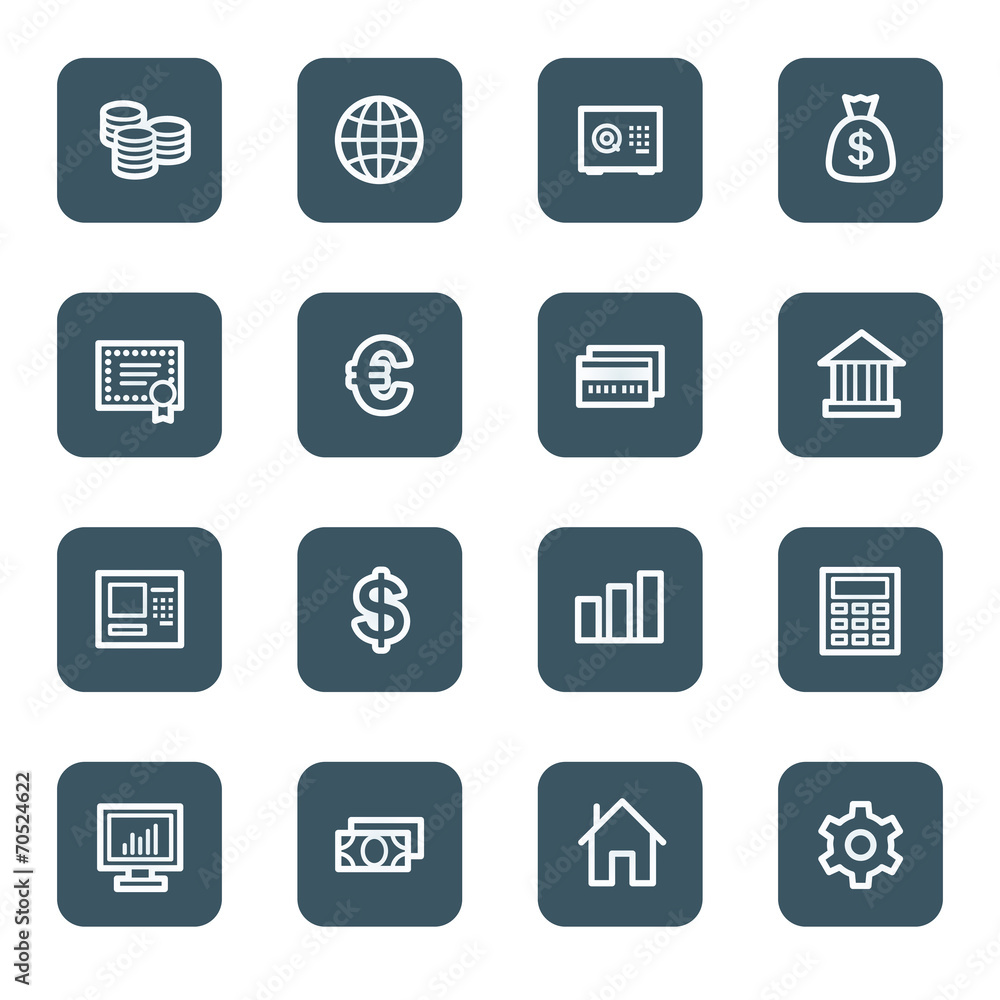 Money web icons, navy square buttons Money web icons, navy square buttons