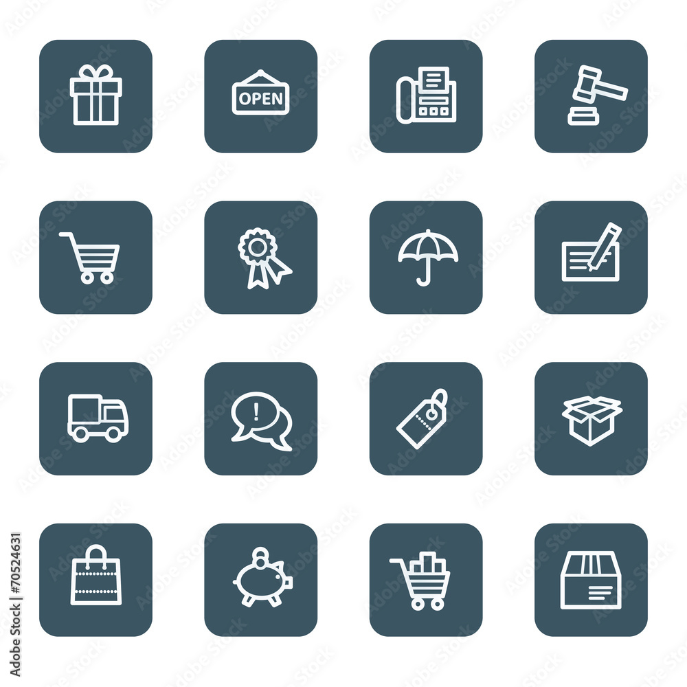 Shopping web icons, navy square buttons Shopping web icons, navy square buttons