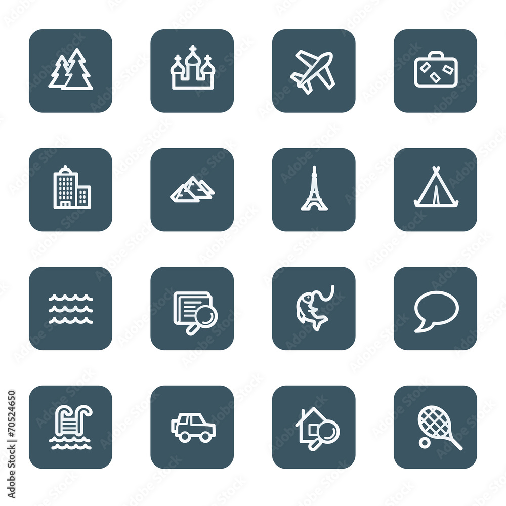 Travel web icon set 2, navy square buttons Travel web icon set 2, navy square buttons