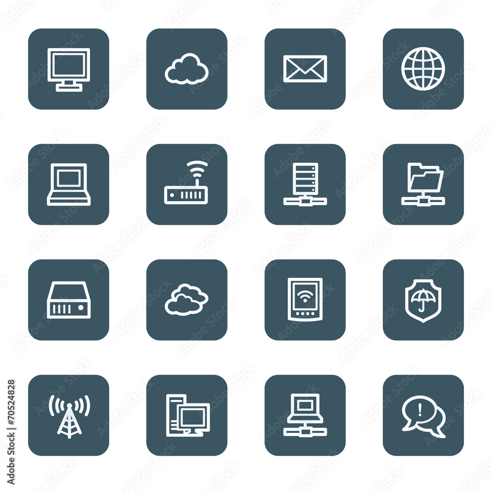Cloud computing & internet web icons, navy square buttons Cloud computing & internet web icons, navy square buttons