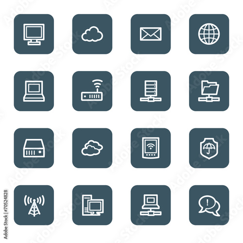 Cloud computing & internet web icons, navy square buttons