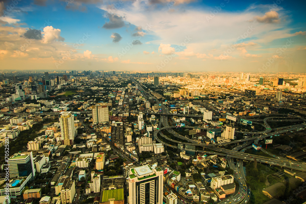 Bangkok cityscape with the business town below, Thailand