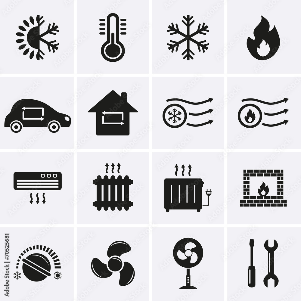 Heating and Cooling Icons Adobe Stock