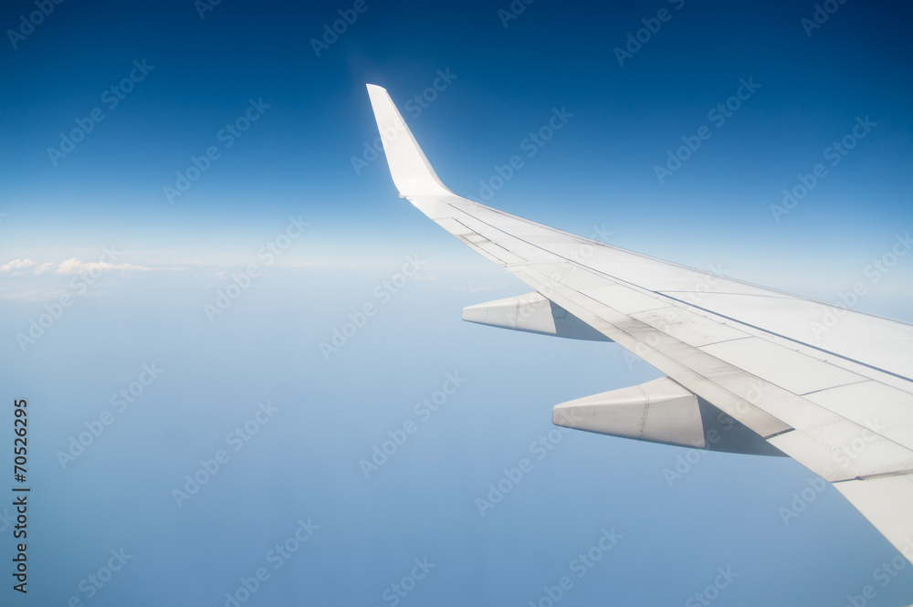 Fototapeta premium Airplane is flying through the sky without any clouds