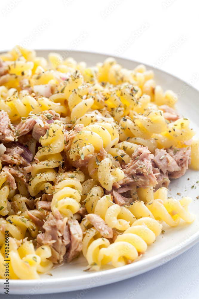 Pasta with tuna isolatedo non white Pasta with tuna isolatedo non white
