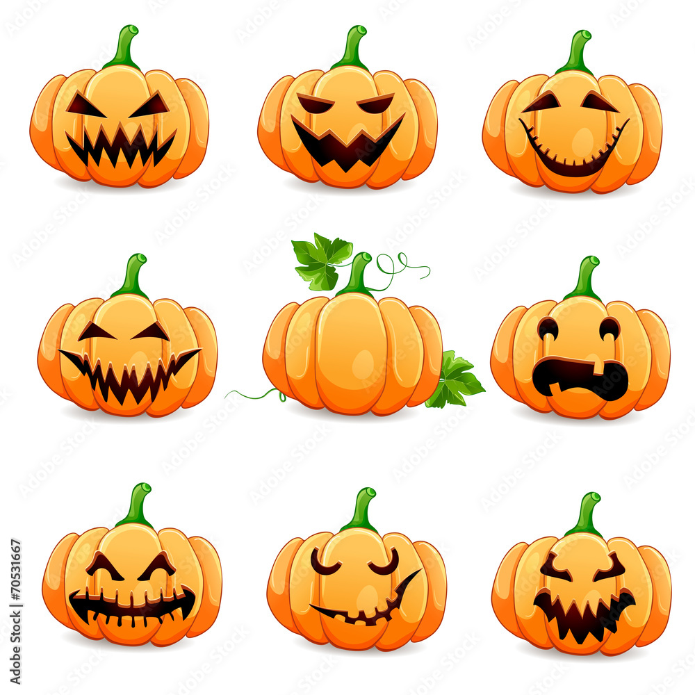 Set pumpkins for Halloween isolated on white Set pumpkins for Halloween isolated on white