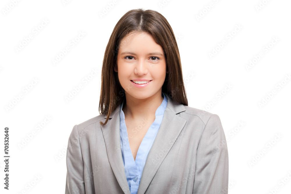 Smiling young female manager isolated on white Smiling young female manager isolated on white