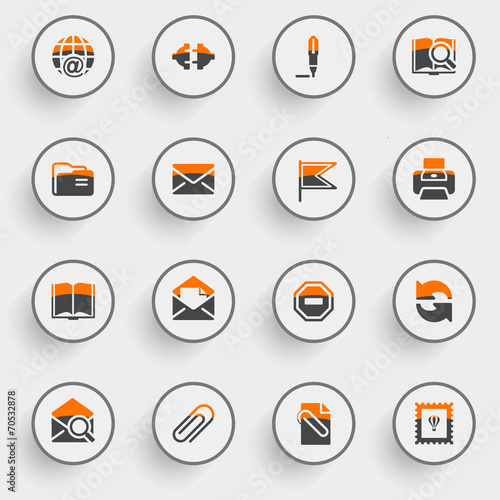 Email icons with white buttons on gray background.