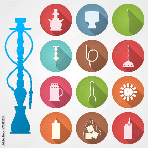 Colored vector icons for hookah and accessories