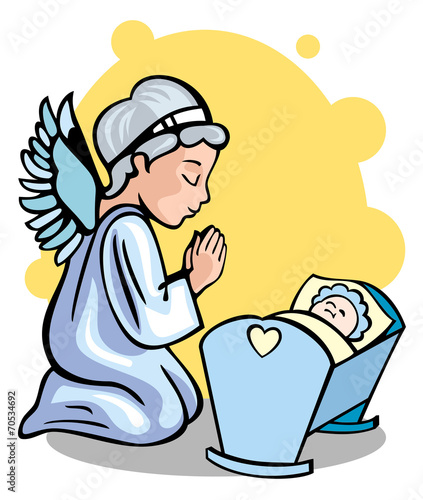 A guardian angel and a newborn baby boy