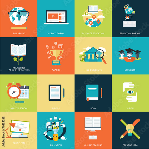 Set of modern flat design concept icons for online education