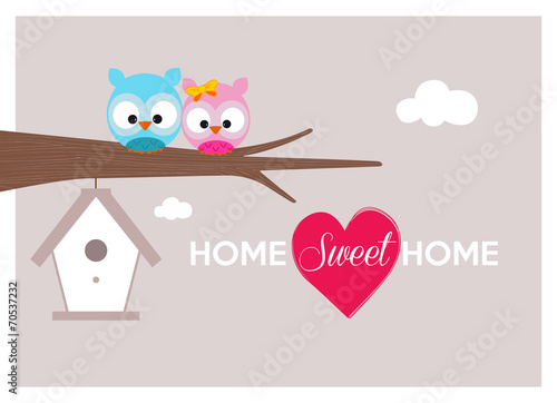 home sweet home, a couple of owls near cozy nest
