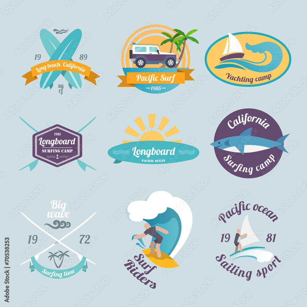 Surfing labels set Surfing labels set