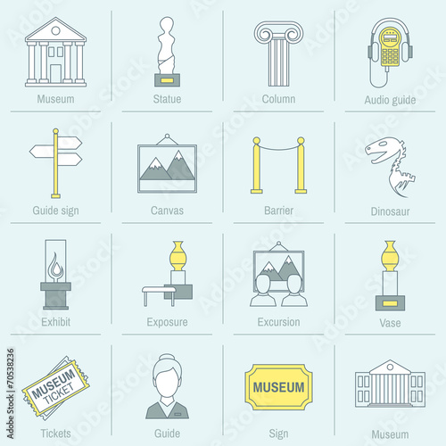 Museum icons flat line