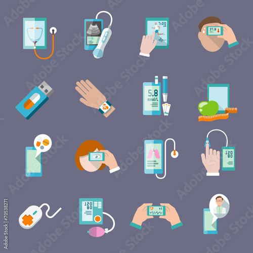 Mobile health icons set flat