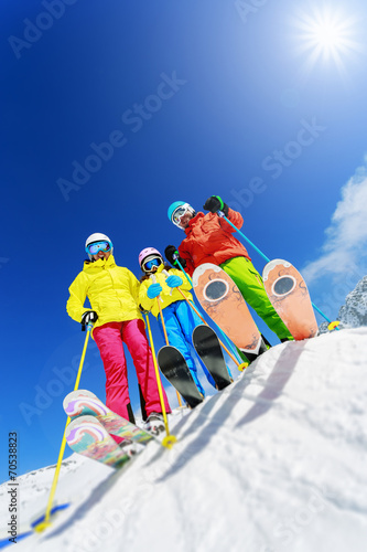 Skiing, winter, snow, skiers - family enjoying winter