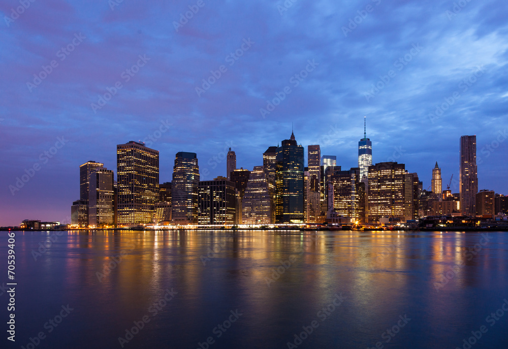 New York - Panoramic view  of Manhattan Skyline by night