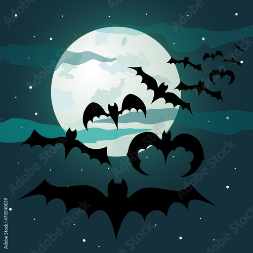 Halloween background with bats and moon