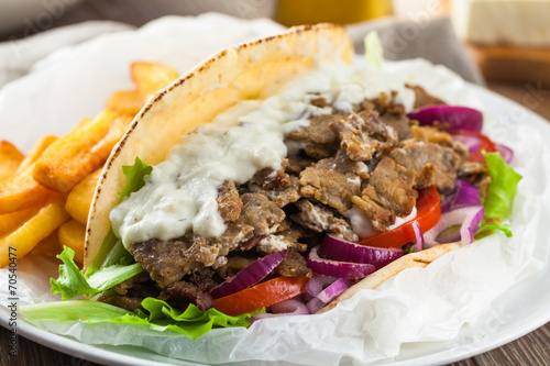 Greek Gyros with Fries and Salad