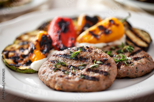 Hamburger with grilled mixed vegetables