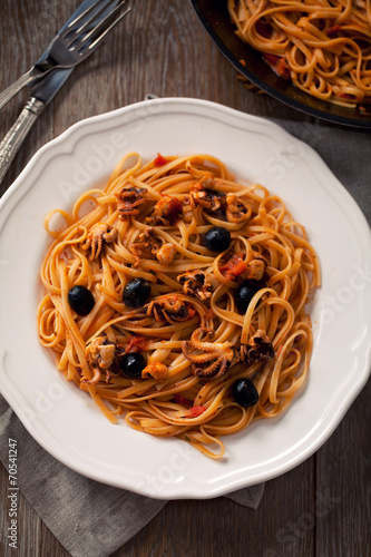 Pasta with octopus and olives