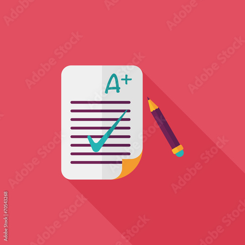 A plus grade in the notebook,flat icon with long shadow,eps10