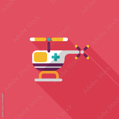 Medical helicopter flat icon with long shadow