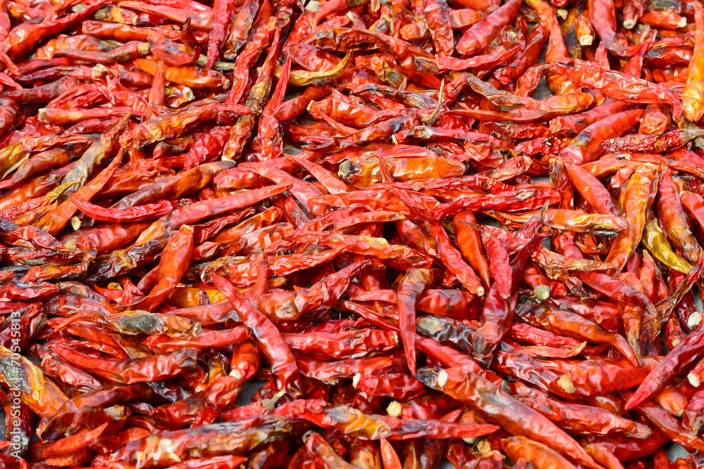 closeup of low-grade  dried red peppers