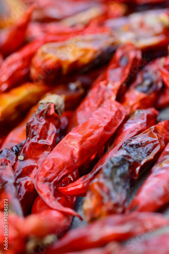 closeup of low-grade dried red peppers