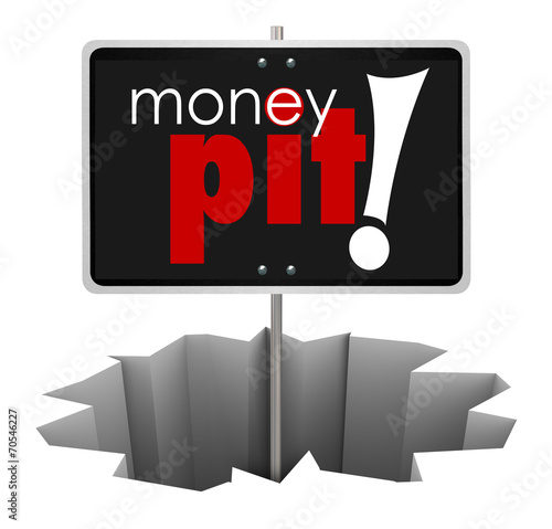 Tableau sur toile Money Pit Sign in Hole Wasteful Spending Bad Investment
