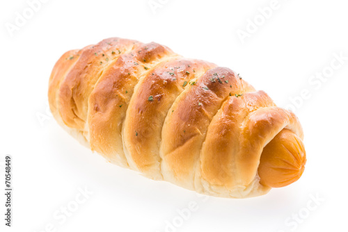Sausage bread isolated on white