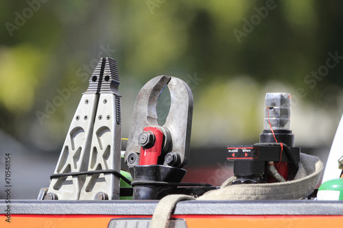Quadro em tela Rescue Tool on highway , spreader and cutter emergency equipment