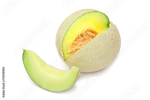 Sliced Cantaloupe melon on White Background