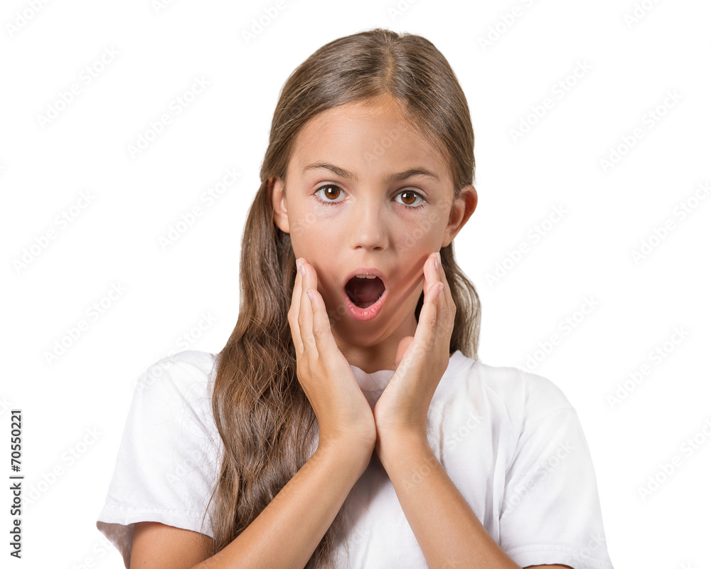 Headshot surprised teenager girl isolated on white background Headshot surprised teenager girl isolated on white background